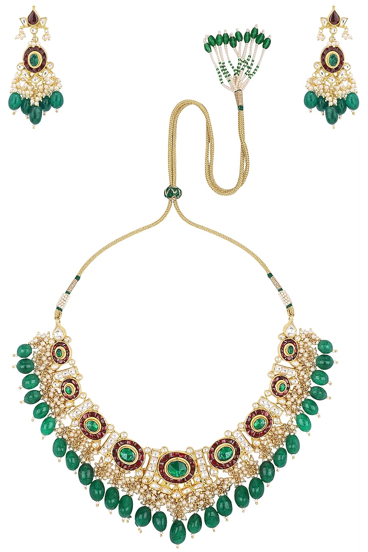 Gold plated kundan choker necklace set available only at Pernia's Pop Up Shop.