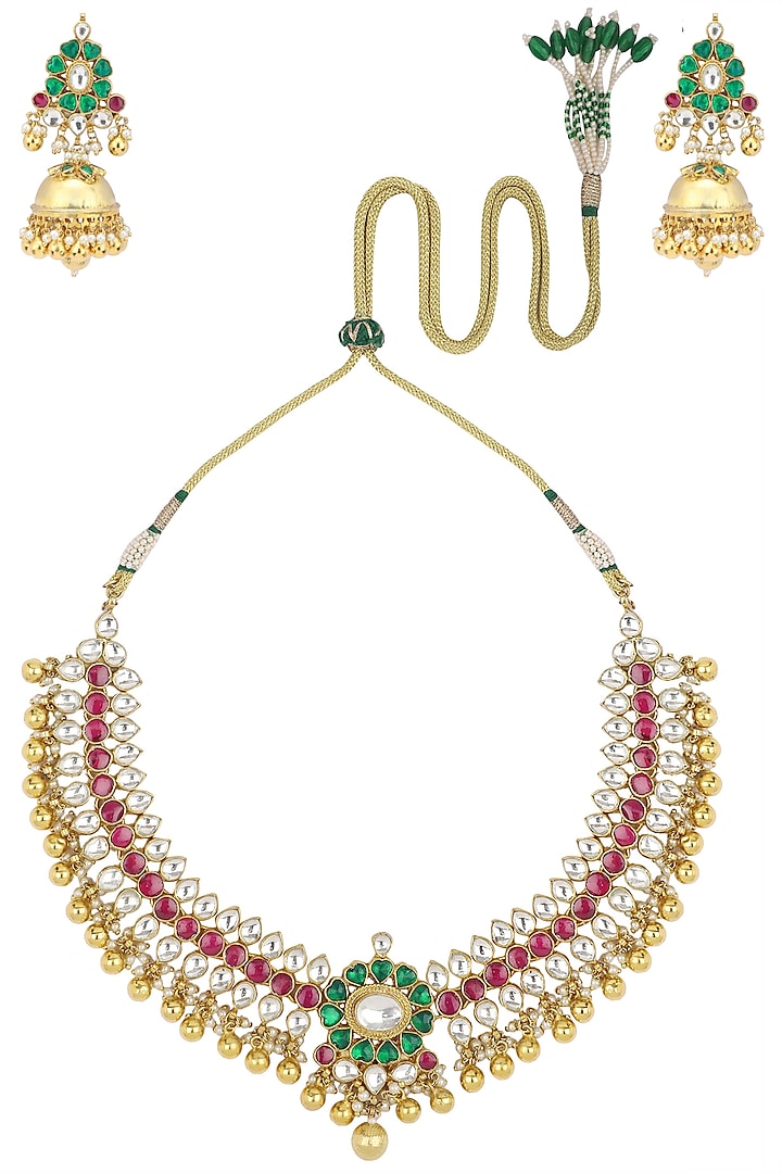Gold Plated Semi Precious Kundan Necklace Set by Belsi's Jewellery
