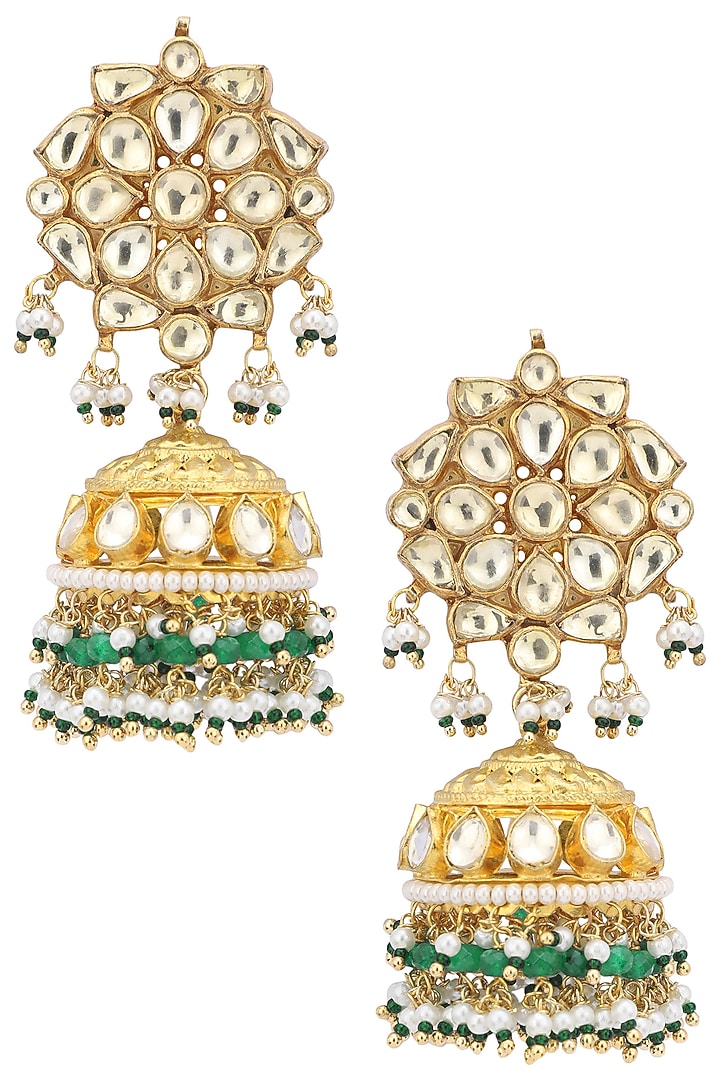 Gold plated yellow and green stone earrings available only at Pernia's Pop Up Shop.