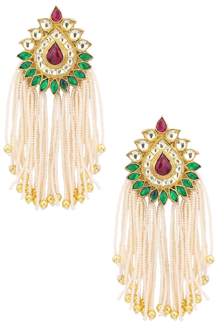 Gold Plated Long Pearl Tassel Earrings by Belsi's Jewellery