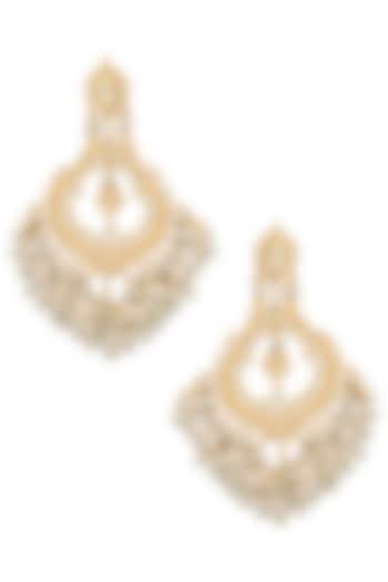 Gold plated kundan and pearl jhumki earrings by BELSI'S JEWELLERY