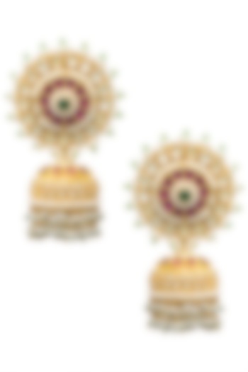 Gold plated kundan and multi colored beaded jhumki earrings by BELSI'S JEWELLERY