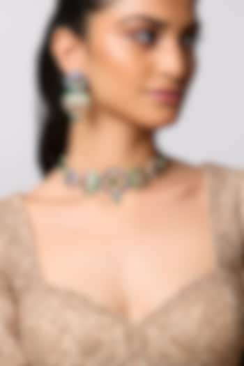 Gold Finish Multi-Colored Kundan Polki Jadau Choker Necklace Set by Belsi'S Jewellery at Pernia's Pop Up Shop