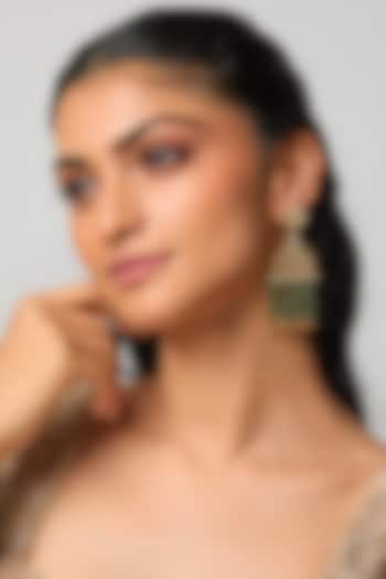 Gold Finish Floral Kundan Polki & Green Beaded Chandeleir Earrings by Belsi'S Jewellery at Pernia's Pop Up Shop