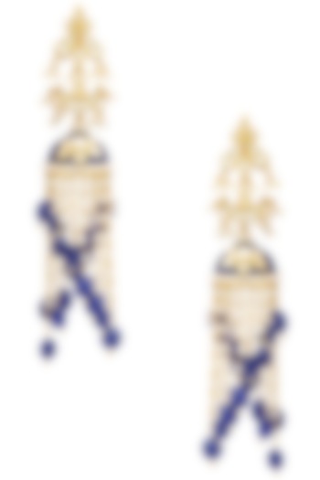 Gold Finish Kundan and Blue Meena Work Jhumki Earrings by Belsi's Jewellery