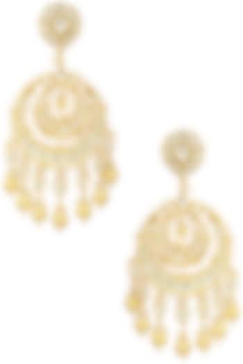 Gold Finish Kundan and Gold Pearl Drop Chandbali Earrings by Belsi's Jewellery