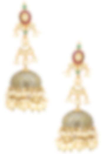Gold Finish Three Layer Oxidised Jhumki Earrings by Belsi's Jewellery