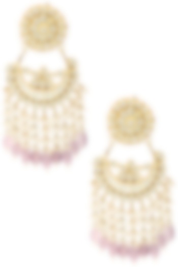 Gold Finish Kundan and Lilac Crystal Drop Chandbali Earrings by Belsi's Jewellery