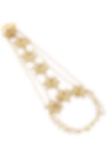 Gold Finish Floral Jadau, Kundan and Pearls Haath Phool by Belsi's Jewellery