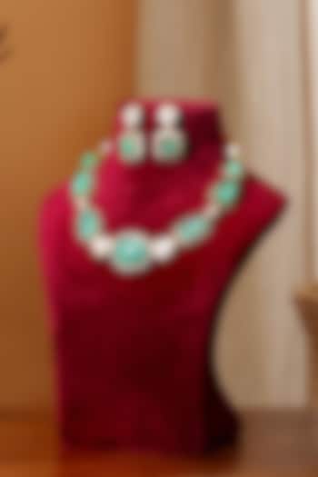 Gold Finish Mint Kundan Polki & Zircon Necklace Set by Beryachi at Pernia's Pop Up Shop