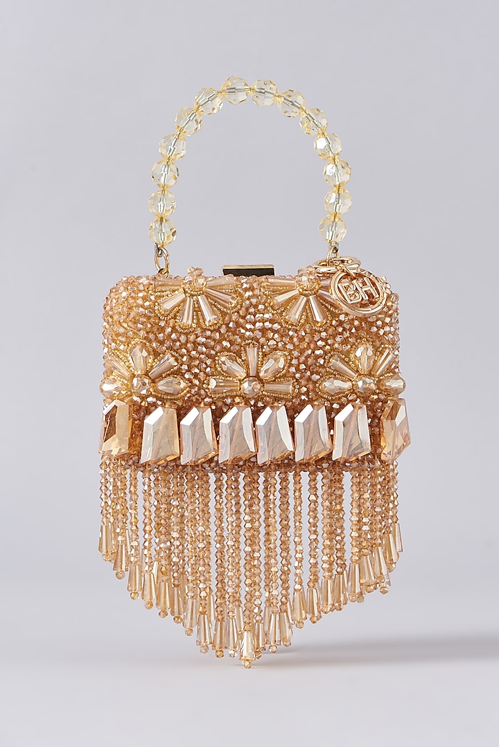 Gold Crystal Embellished Clutch by Bag Head