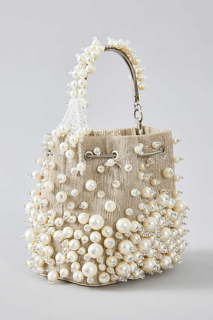 Beige Pearl Potli by Bag Head at Pernia's Pop Up Shop