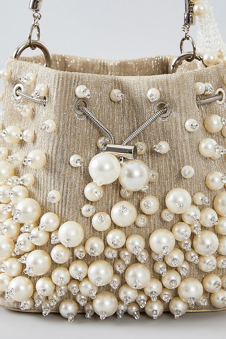Beige Pearl Potli by Bag Head at Pernia's Pop Up Shop
