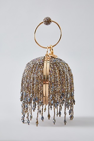 Grey Crystal Round Clutch by Bag Head