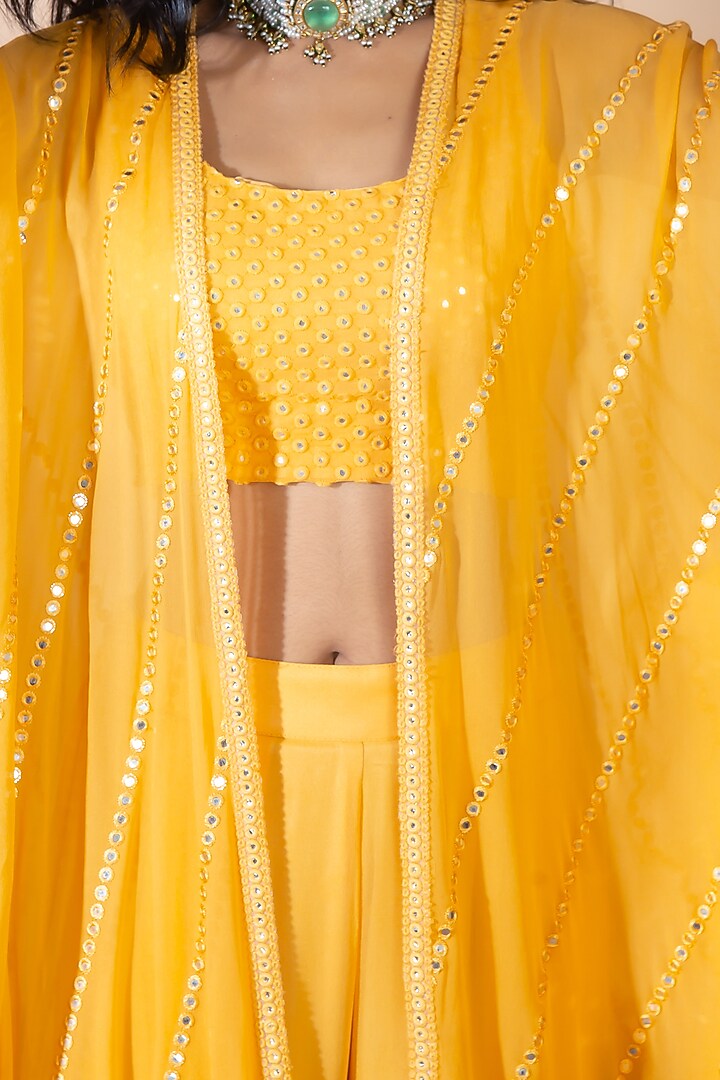 Mango Yellow Embroidered Palazzo Pant Set by Bhumika Grover at Pernia's Pop Up Shop