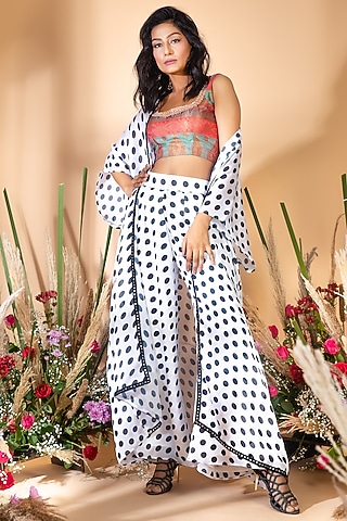 Black & White Polka Palazzo Pant Set by Bhumika Grover