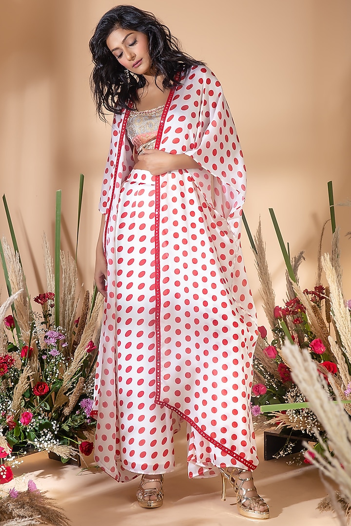 Red & White Polka Palazzo Pant Set by Bhumika Grover