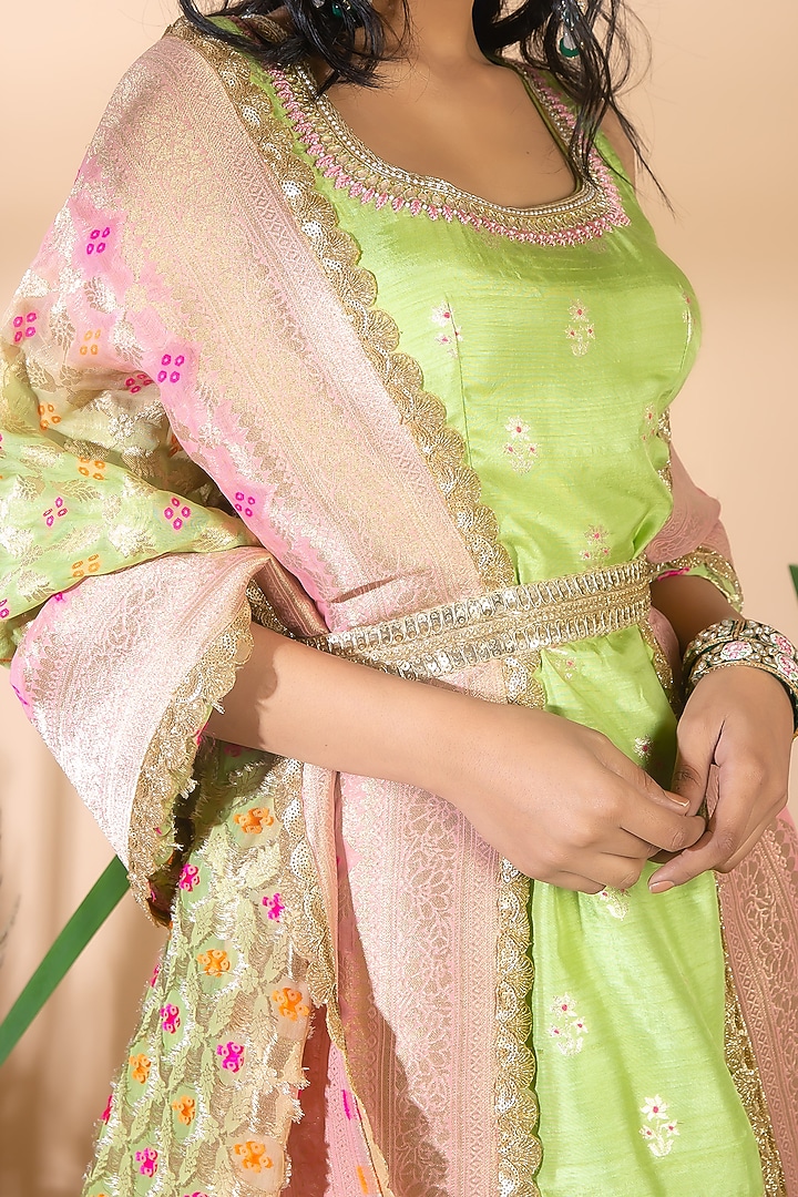 Lime Green Embroidered Wedding Sharara Set by Bhumika Grover at Pernia's Pop Up Shop