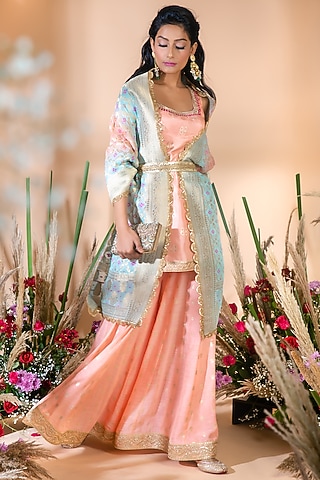 Soft Peach Embroidered Sharara Set by Bhumika Grover