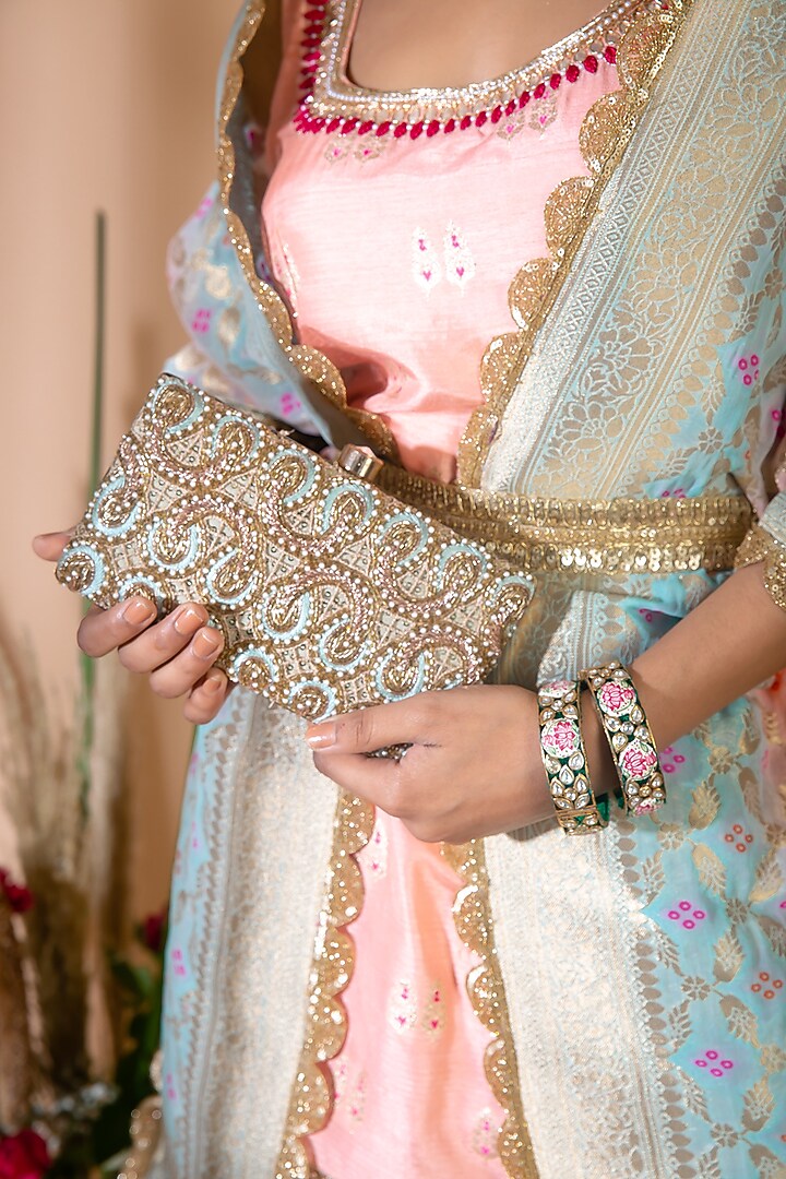 Soft Peach Embroidered Wedding Sharara Set by Bhumika Grover at Pernia's Pop Up Shop
