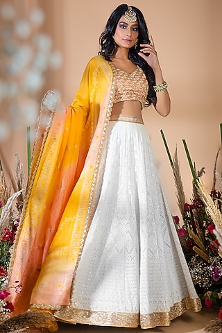 Ivory Embroidered Chikankari Lehenga Set by Bhumika Grover