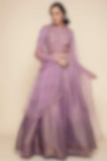Purple Embroidered Wedding Lehenga Set by Begum Pret at Pernia's Pop Up Shop