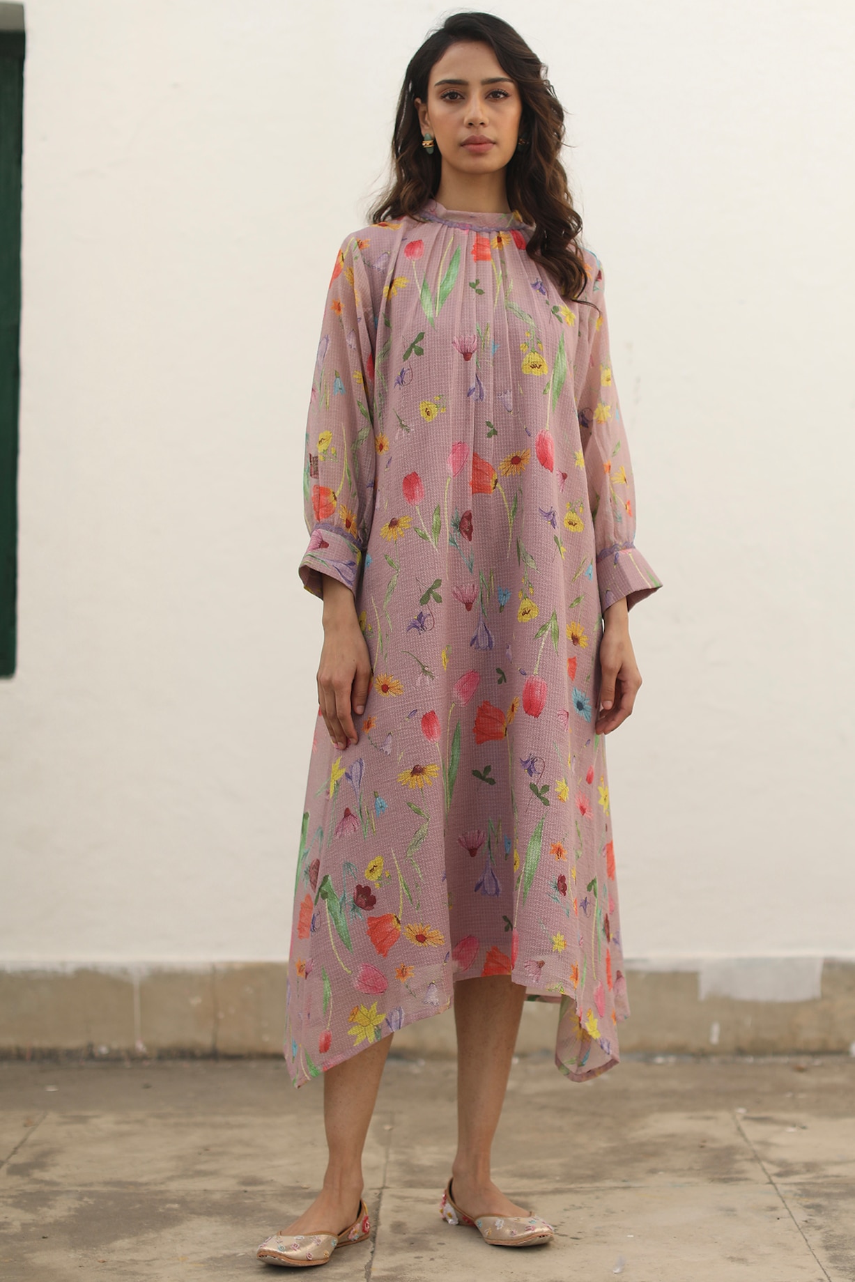 Dusty Rose Kota Printed Midi Dress by Begum Pret at Pernia's Pop
