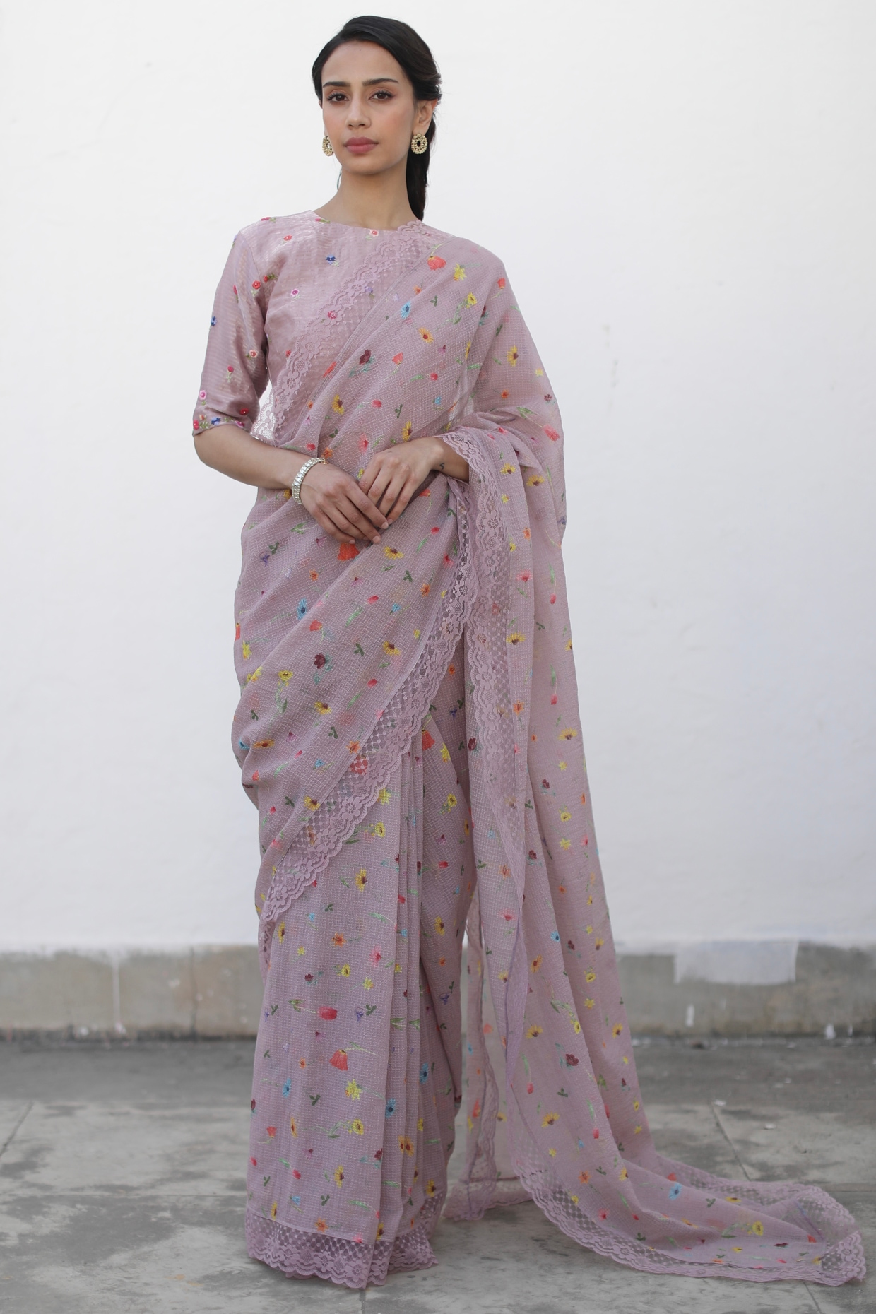 Sohum Sutras: Dusty rose pink Kashmiri aari work saree