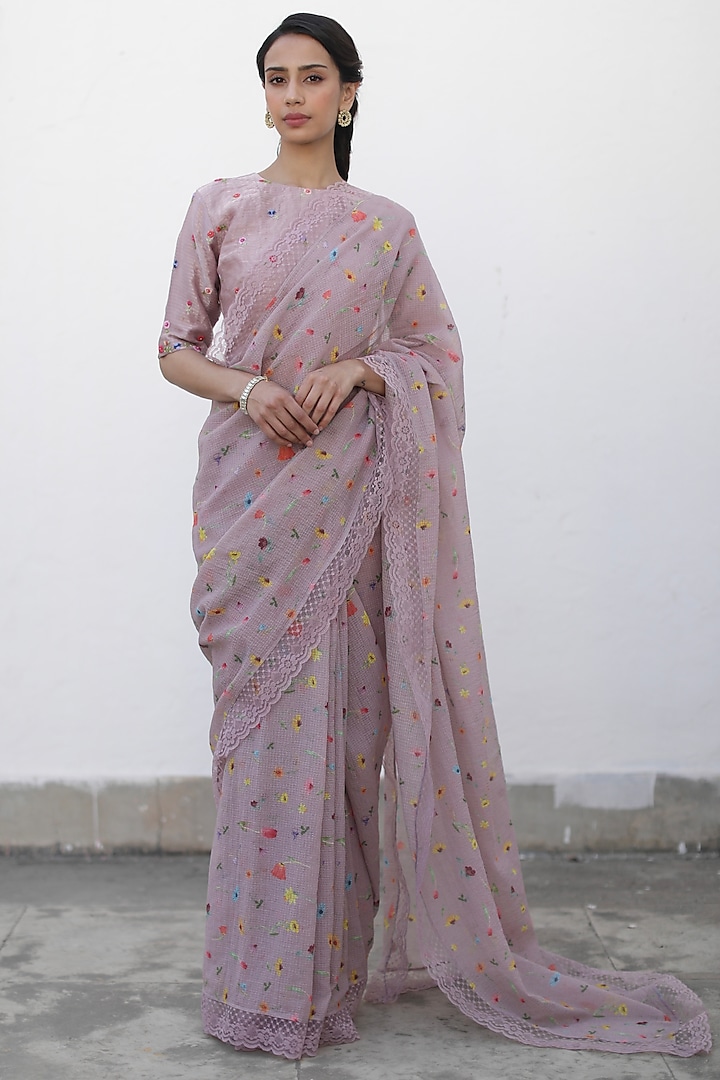 Dusty Rose Kota Printed Saree Set by Begum Pret