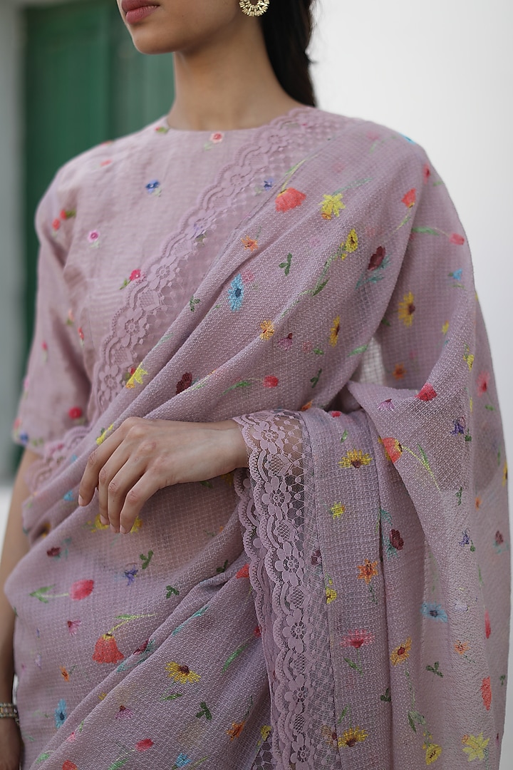 Dusty Rose Kota Printed Party Wear Saree Set by Begum Pret at Pernia's Pop Up Shop