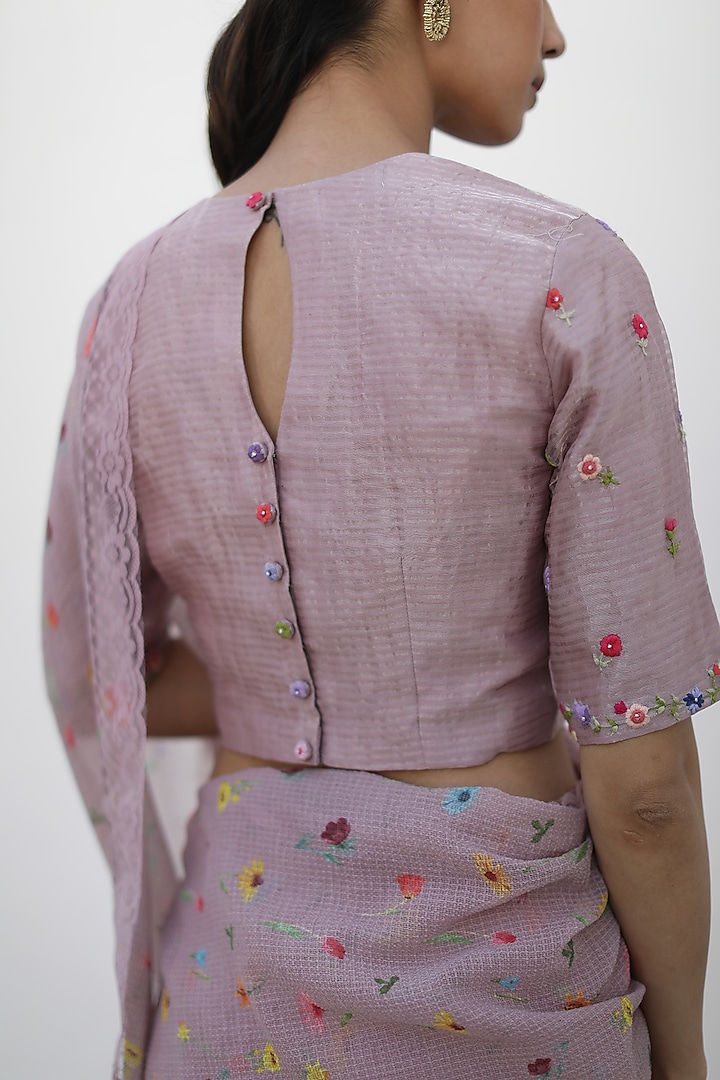 Dusty Rose Kota Printed Party Wear Saree Set by Begum Pret at Pernia's Pop Up Shop