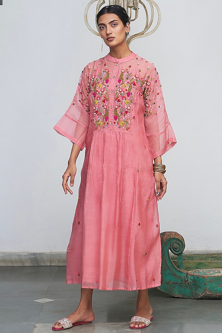 Peach Embroidered Kurta With Inner by Begum Pret