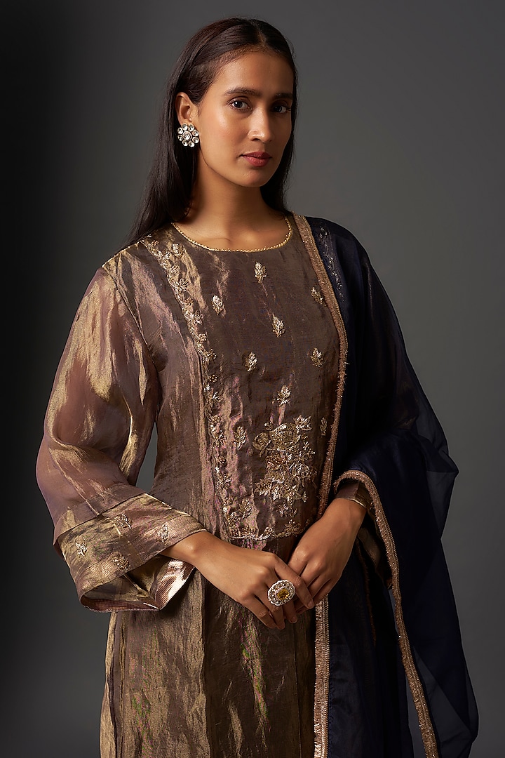 Midnight Blue Tissue Dabka Hand Embroidered Kurta Set by Begum Pret at Pernia's Pop Up Shop