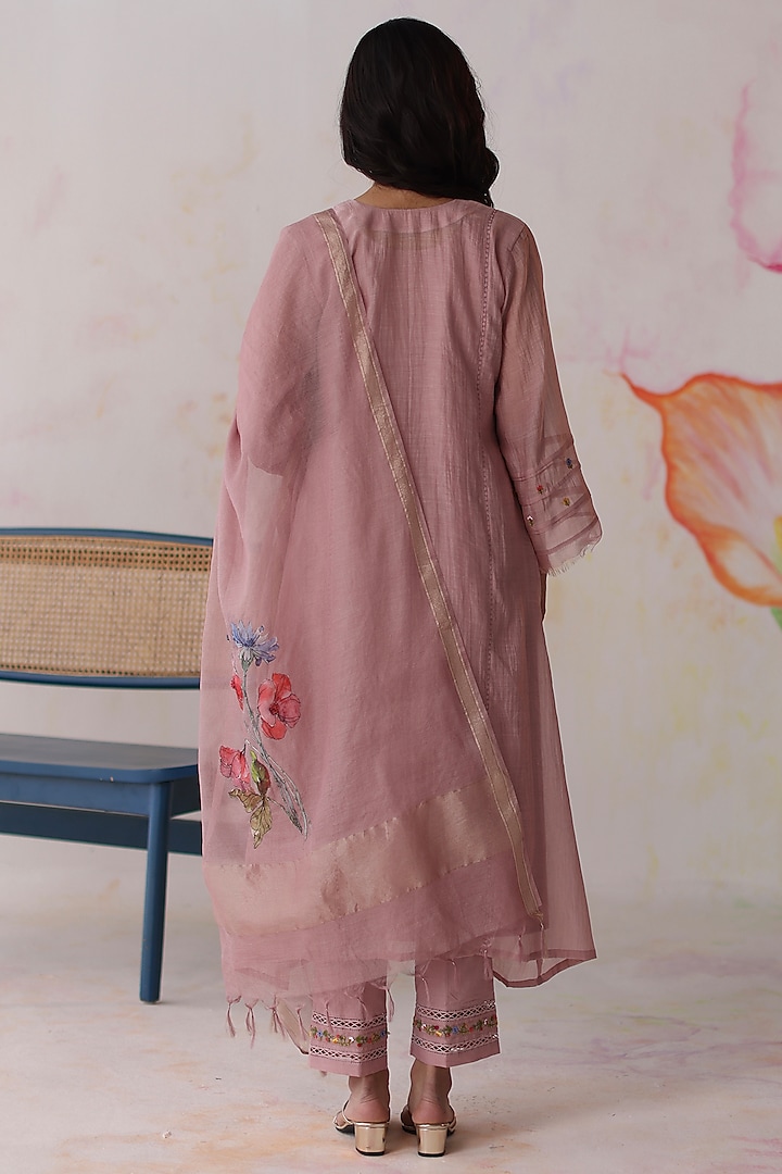 Plum Chanderi Hand Embroidered Kurta Set by Begum Pret at Pernia's Pop Up Shop
