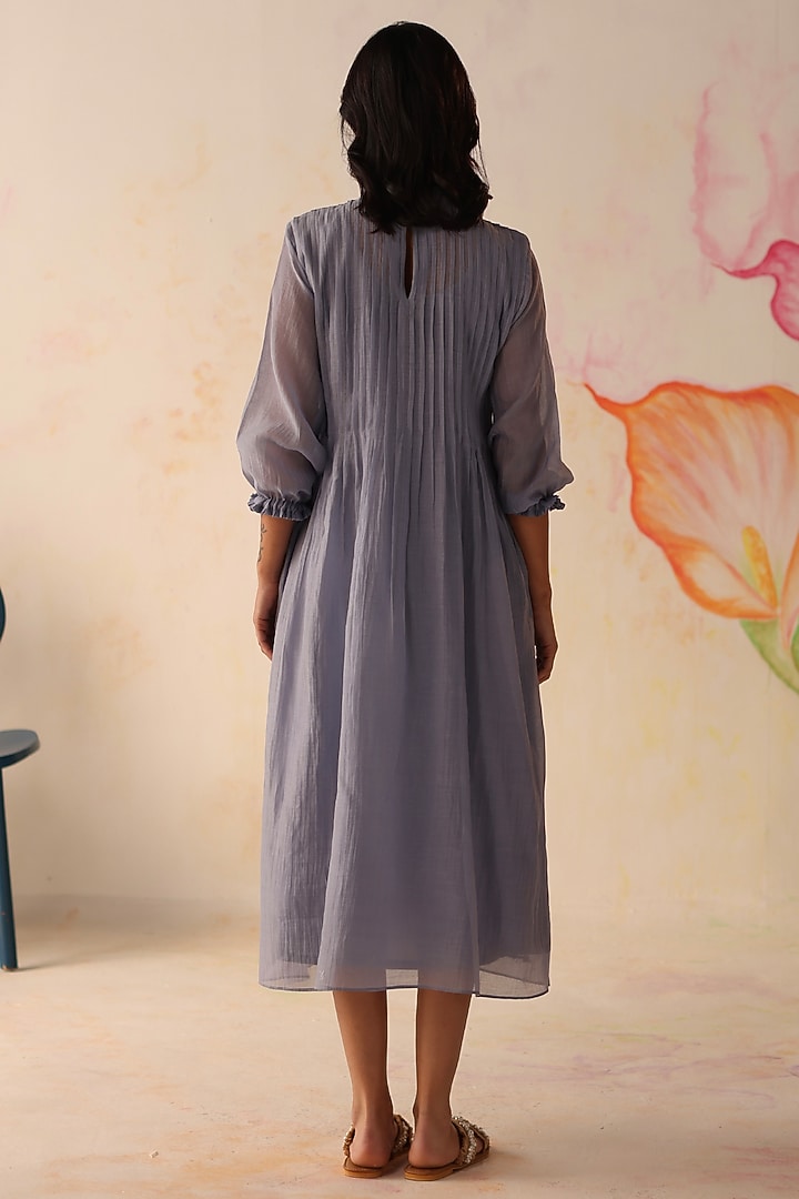 Periwinkle Chanderi 3D Floral Hand Embroidered Vacation Dress by Begum Pret at Pernia's Pop Up Shop