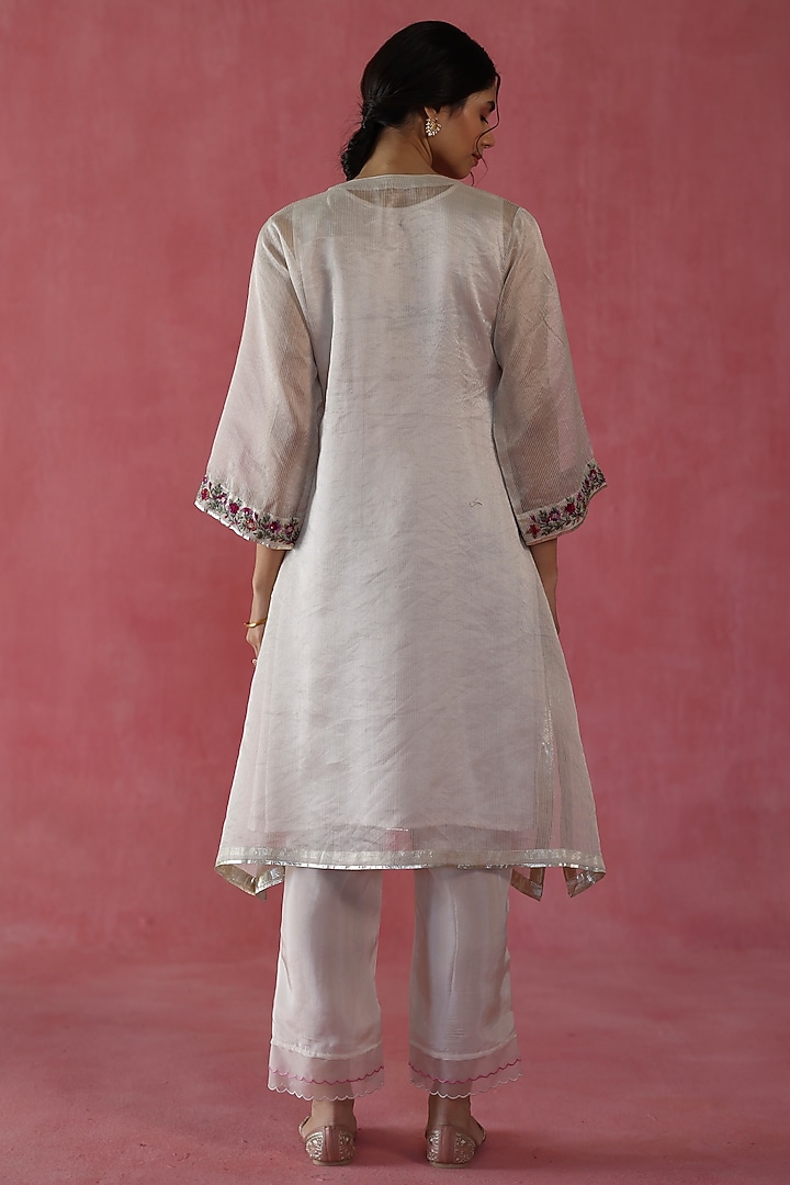 Ivory Banarasi Zari Silk Sequins Work Kurta Set by Begum Pret at Pernia's Pop Up Shop