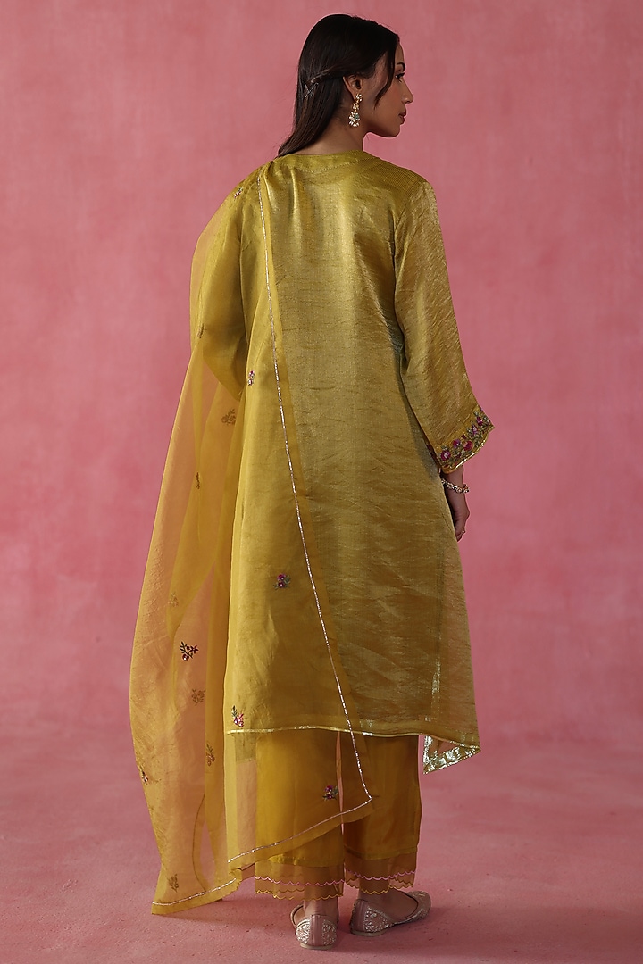 Mustard Banarasi Zari Silk Sequins Work Kurta Set by Begum Pret at Pernia's Pop Up Shop