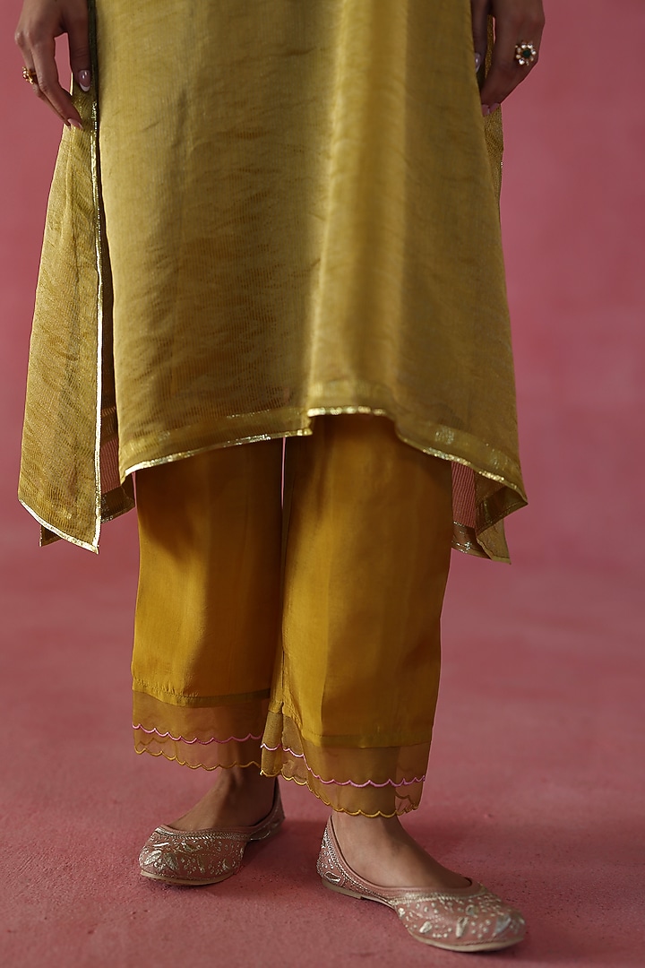 Mustard Banarasi Zari Silk Sequins Work Kurta Set by Begum Pret at Pernia's Pop Up Shop