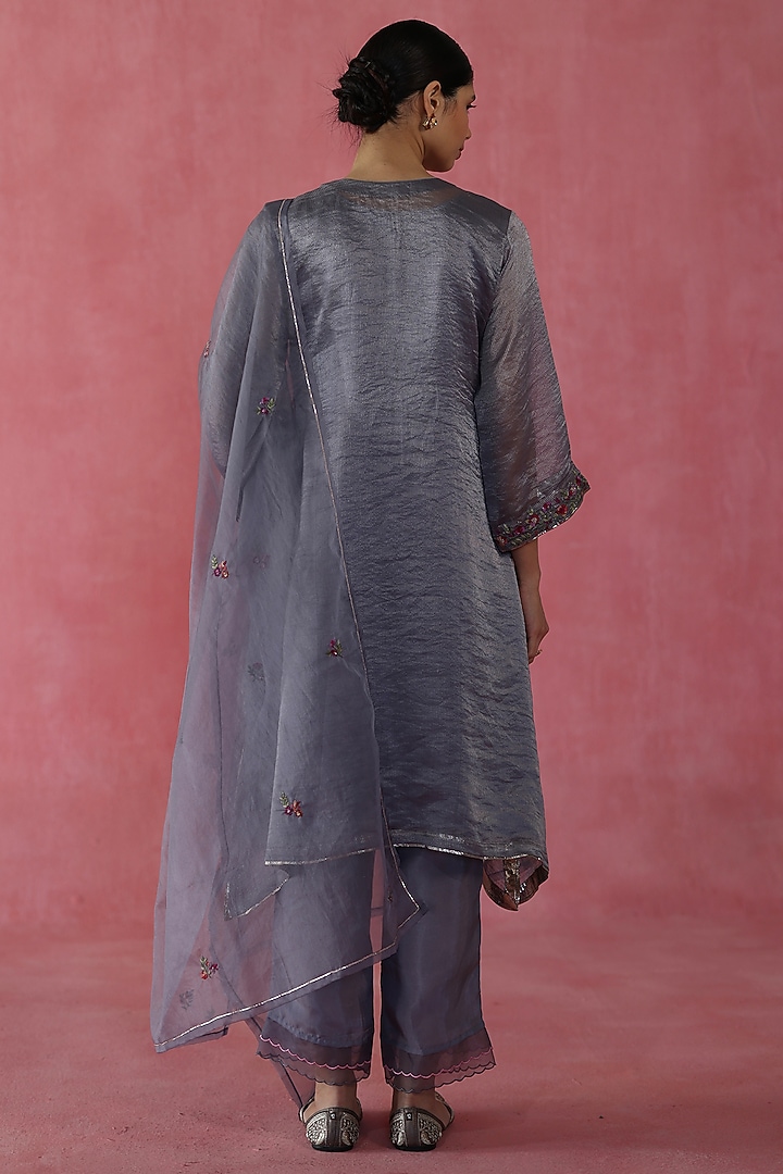 Grey Banarasi Zari Silk Sequins Work Kurta Set by Begum Pret at Pernia's Pop Up Shop