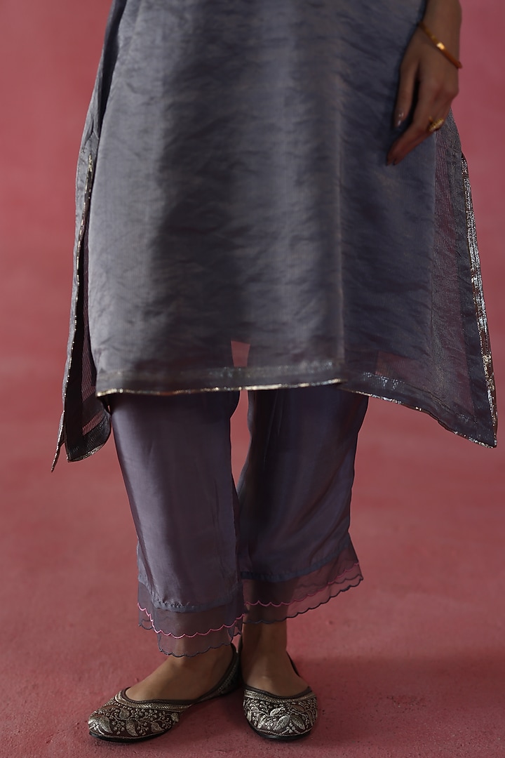 Grey Banarasi Zari Silk Sequins Work Kurta Set by Begum Pret at Pernia's Pop Up Shop