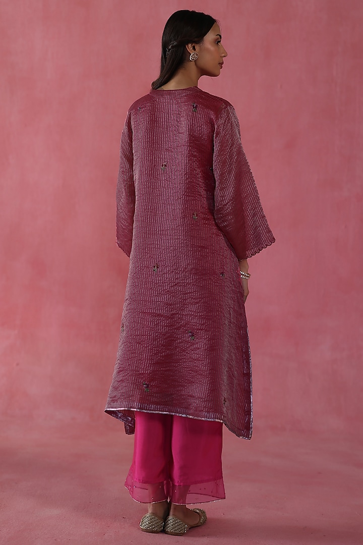 Fuchsia Pink Banarasi Zari Silk Sequins Work Kurta Set by Begum Pret at Pernia's Pop Up Shop