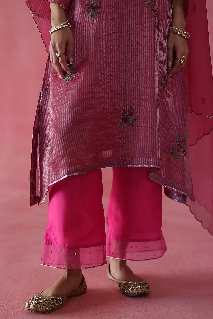 Fuchsia Pink Banarasi Zari Silk Sequins Work Kurta Set by Begum Pret at Pernia's Pop Up Shop