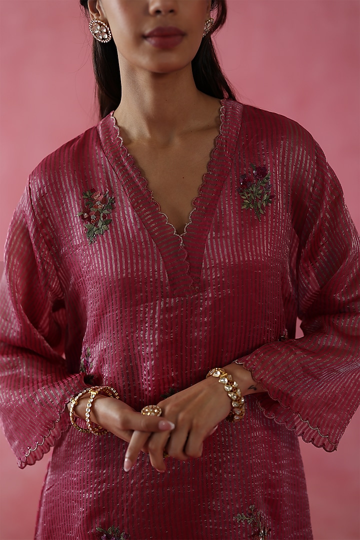 Fuchsia Pink Banarasi Zari Silk Sequins Work Kurta Set by Begum Pret at Pernia's Pop Up Shop