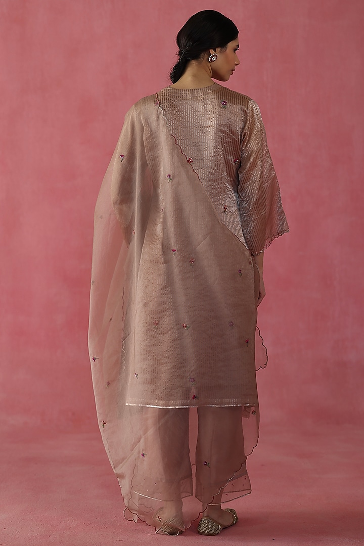 Beige Banarasi Zari Silk Sequins Work Kurta Set by Begum Pret at Pernia's Pop Up Shop