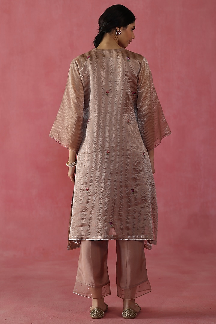 Beige Banarasi Zari Silk Sequins Work Kurta Set by Begum Pret at Pernia's Pop Up Shop
