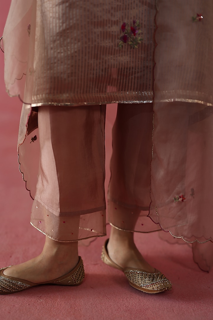 Beige Banarasi Zari Silk Sequins Work Kurta Set by Begum Pret at Pernia's Pop Up Shop