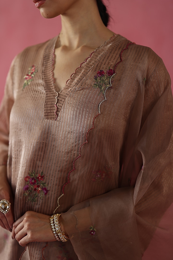 Beige Banarasi Zari Silk Sequins Work Kurta Set by Begum Pret at Pernia's Pop Up Shop