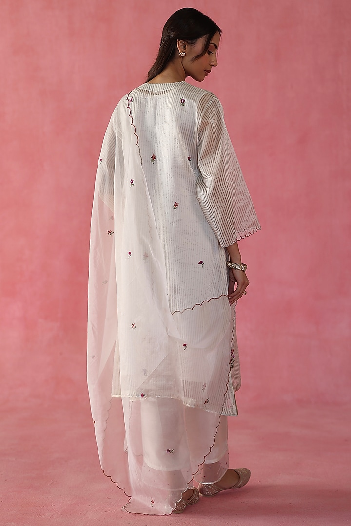 Ivory Banarasi Zari Silk Sequins Work Kurta Set by Begum Pret at Pernia's Pop Up Shop