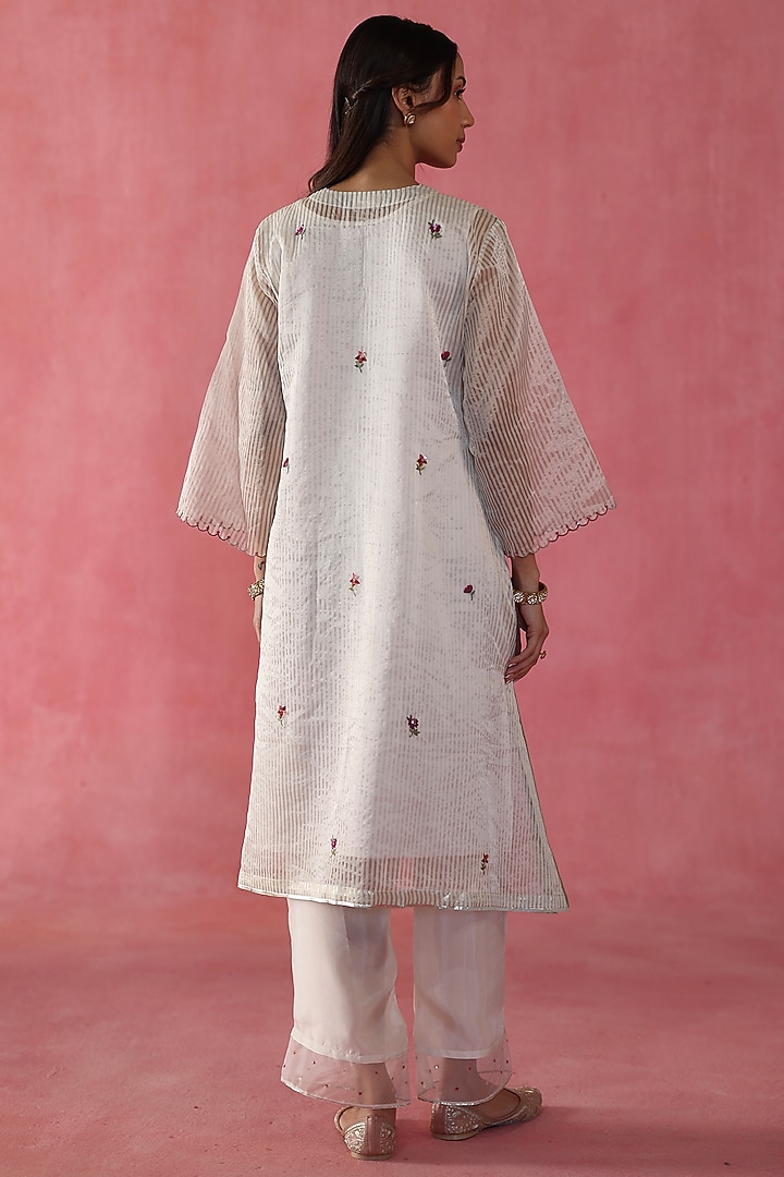 Ivory Banarasi Zari Silk Sequins Work Kurta Set by Begum Pret at Pernia's Pop Up Shop