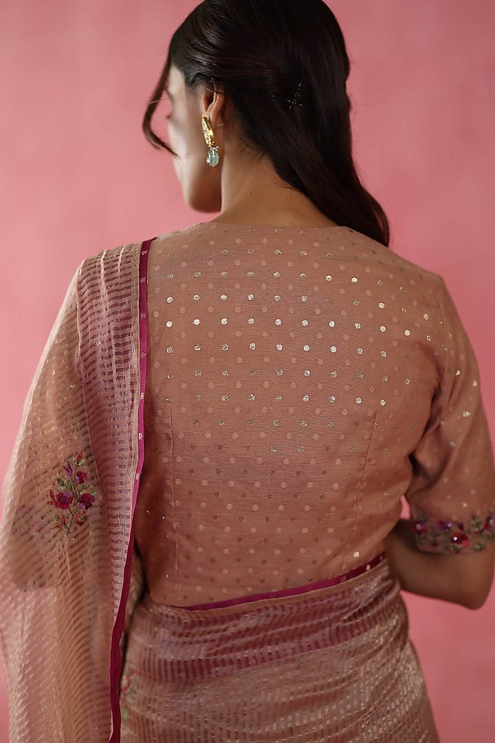 Beige Zari Silk Hand Embroidered Wedding Saree Set by Begum Pret at Pernia's Pop Up Shop